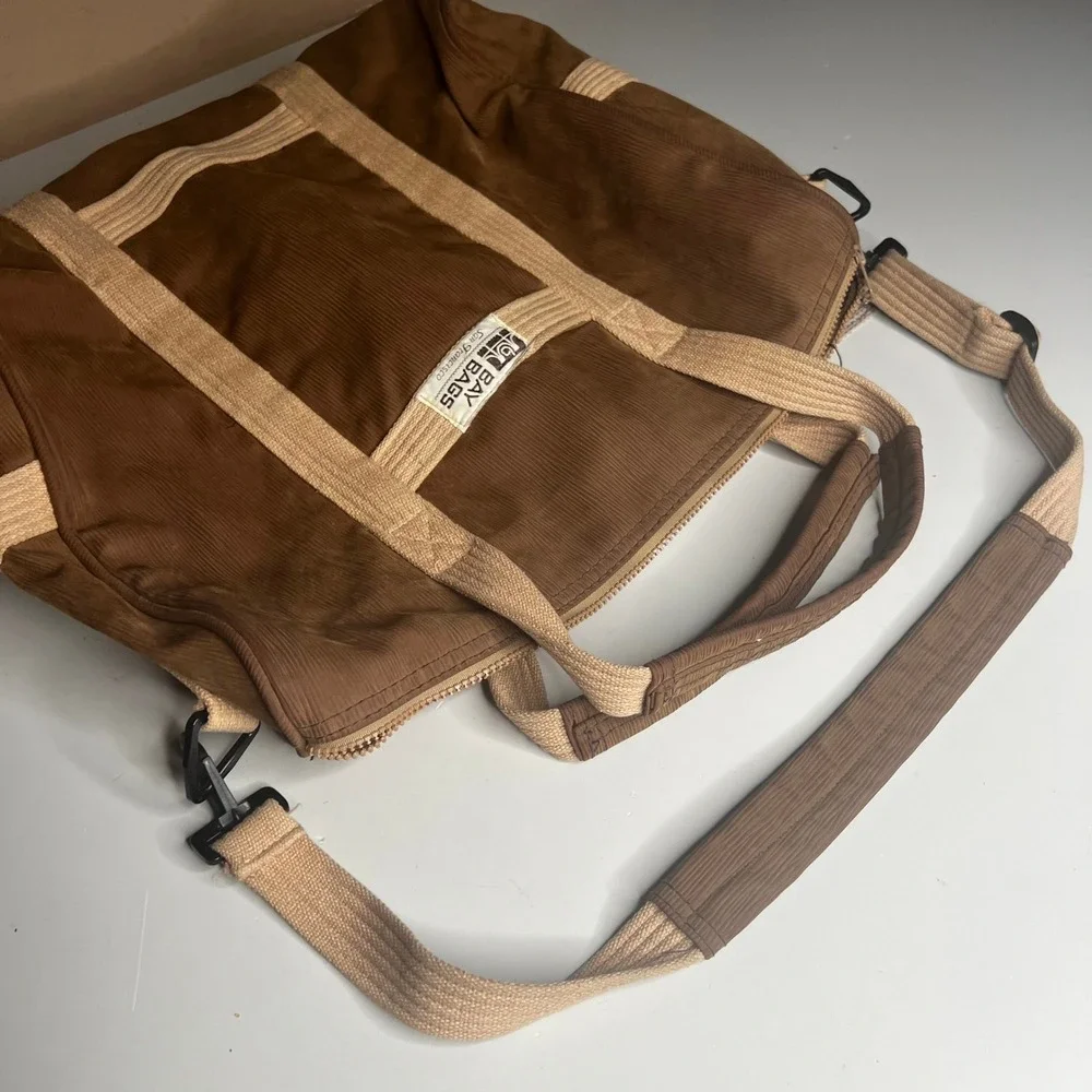 Vintage 70s Bay Bags San Francisco Brown Corduroy Duffle Bag Weekend Travel Bag